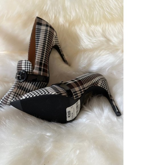 NWT Le Chateau Tartan shoes Wedding Plaid Black White Heel Stilettos Herring - Picture 2 of 5